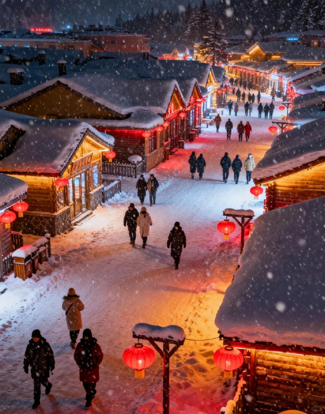 雪乡街巷夜景